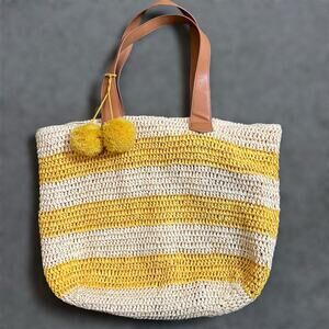 Banana Republic Beach Tote Bag XL Yellow Natural Paper Straw Travel Vacation